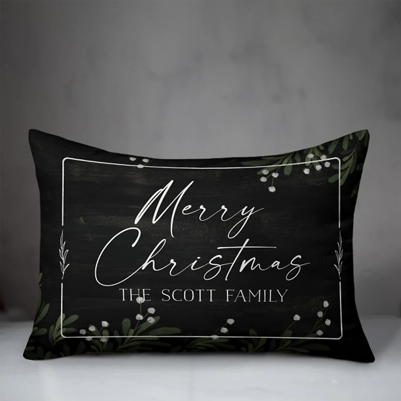 Personalized Merry Christmas Greenery Pillow