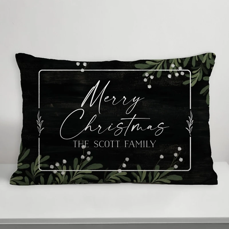 Personalized Merry Christmas Greenery Pillow