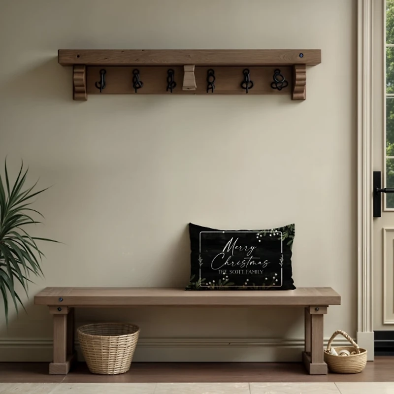 Personalized Merry Christmas Greenery Pillow