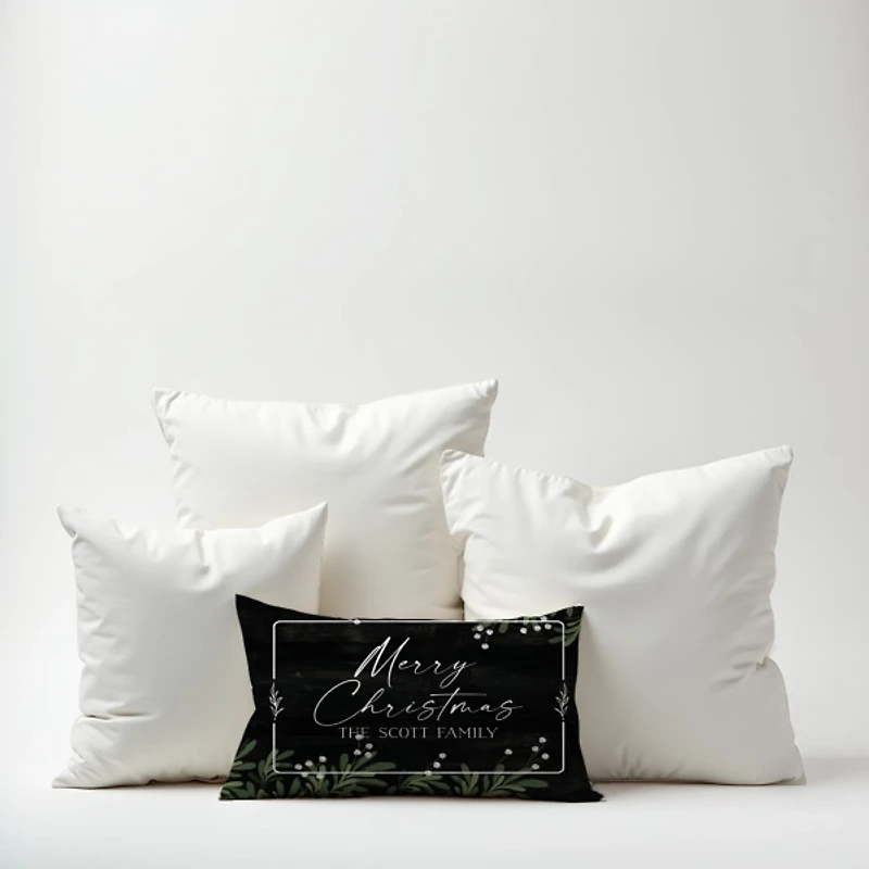 Personalized Merry Christmas Greenery Pillow