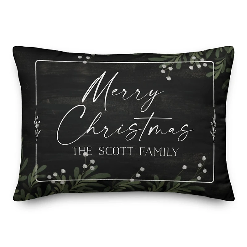 Personalized Merry Christmas Greenery Pillow