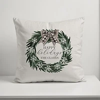 Personalized Happy Holidays Neutral Wreath Pillow