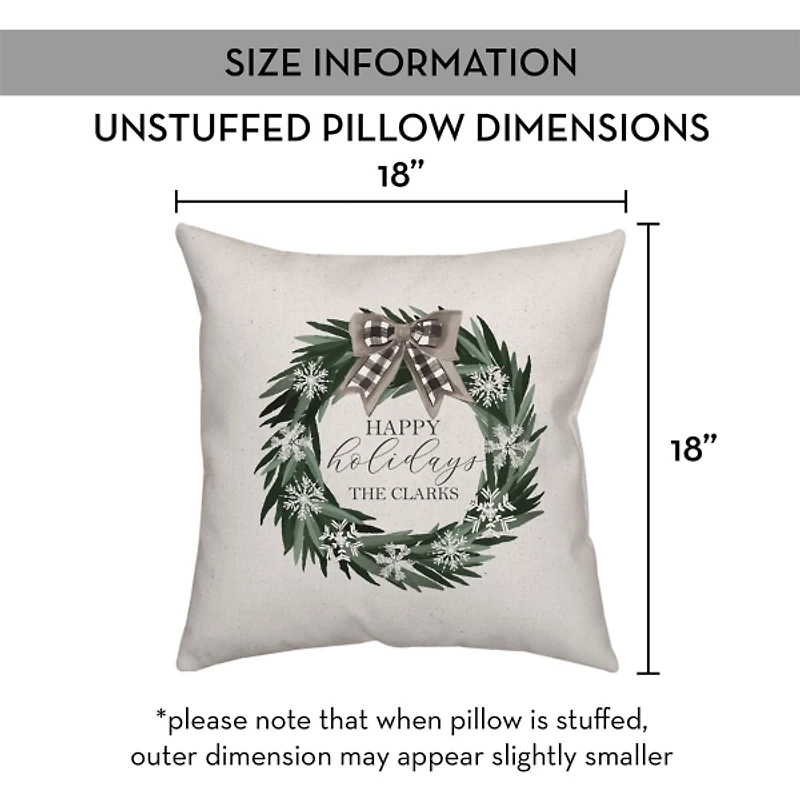 Personalized Happy Holidays Neutral Wreath Pillow