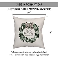 Personalized Happy Holidays Neutral Wreath Pillow