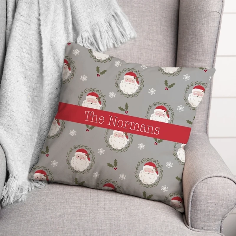 Personalized Santa Greenery Christmas Pillow
