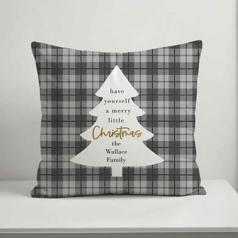Personalized Merry Little Christmas Plaid Pillow