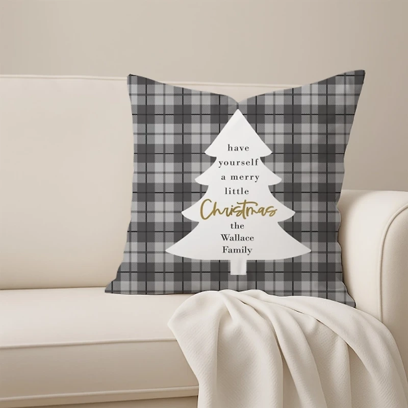 Personalized Merry Little Christmas Plaid Pillow