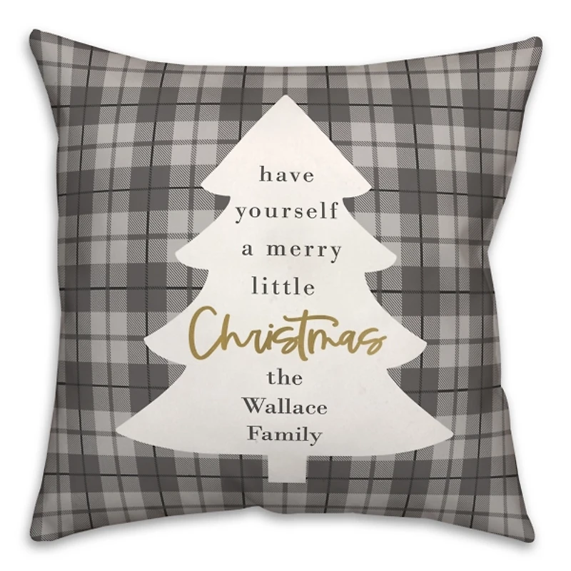Personalized Merry Little Christmas Plaid Pillow