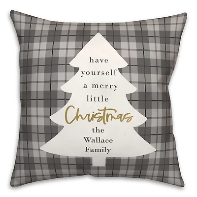 Personalized Merry Little Christmas Plaid Pillow