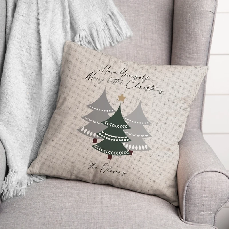 Personalized Neutral Merry Little Christmas Pillow