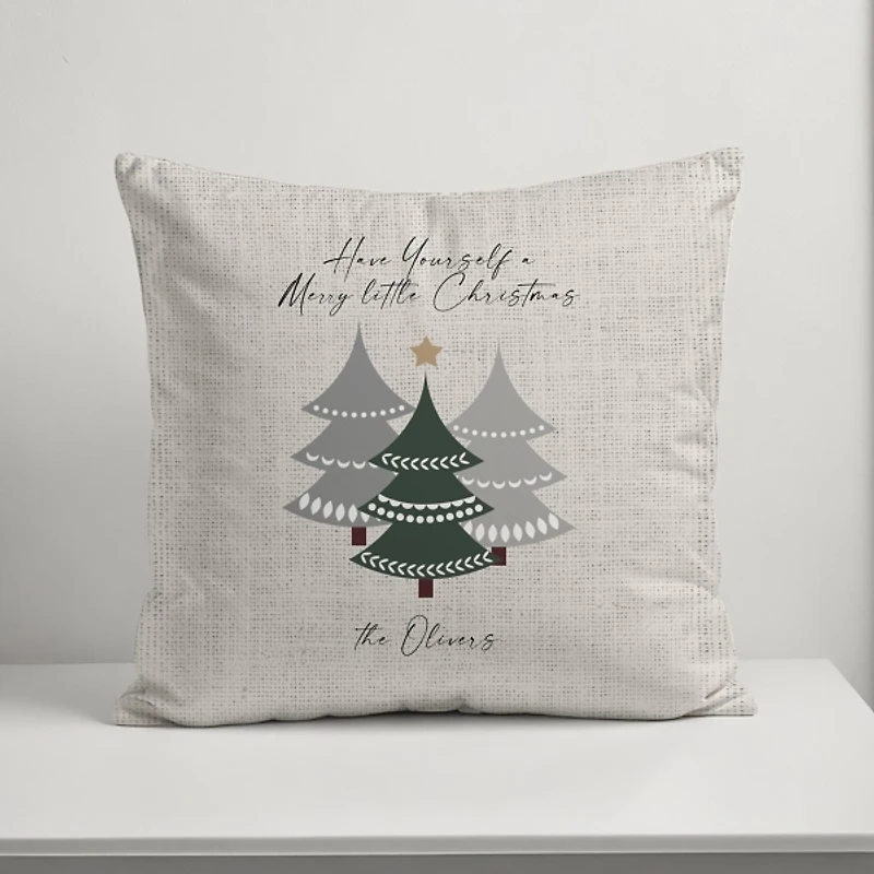 Personalized Neutral Merry Little Christmas Pillow