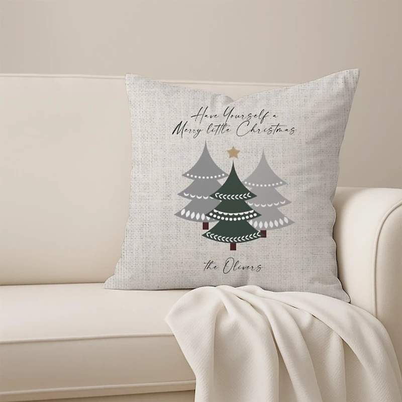 Personalized Neutral Merry Little Christmas Pillow