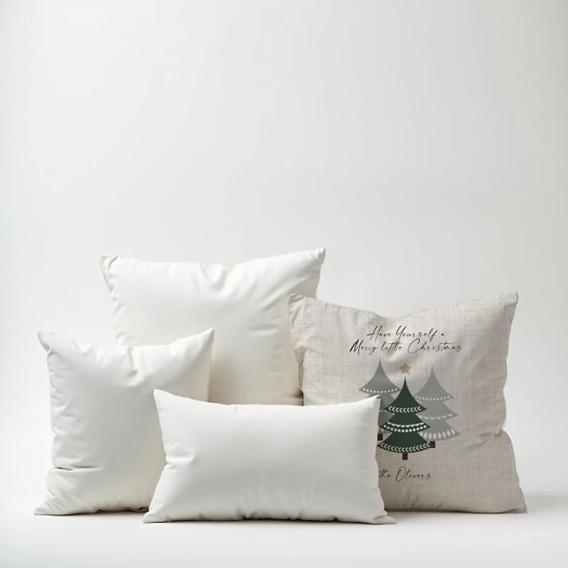Personalized Neutral Merry Little Christmas Pillow