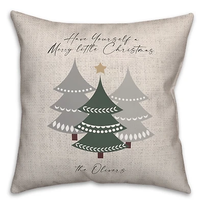 Personalized Neutral Merry Little Christmas Pillow