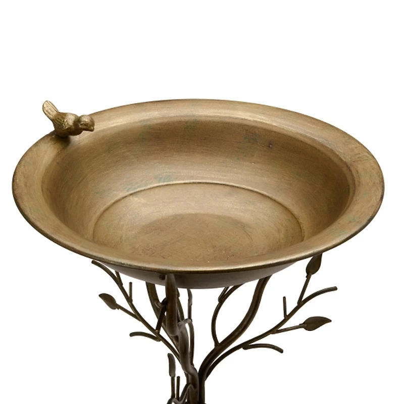 Distressed Blue Metal Bird Bath on Stand