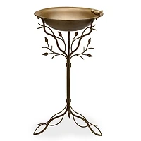 Distressed Blue Metal Bird Bath on Stand