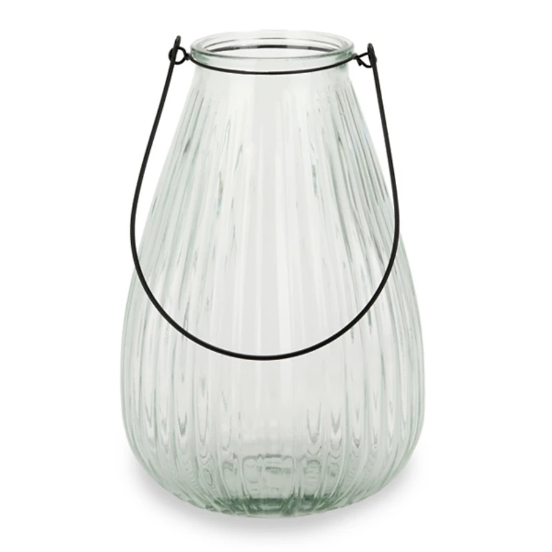 Clear Ribbed Glass Lantern with Insert