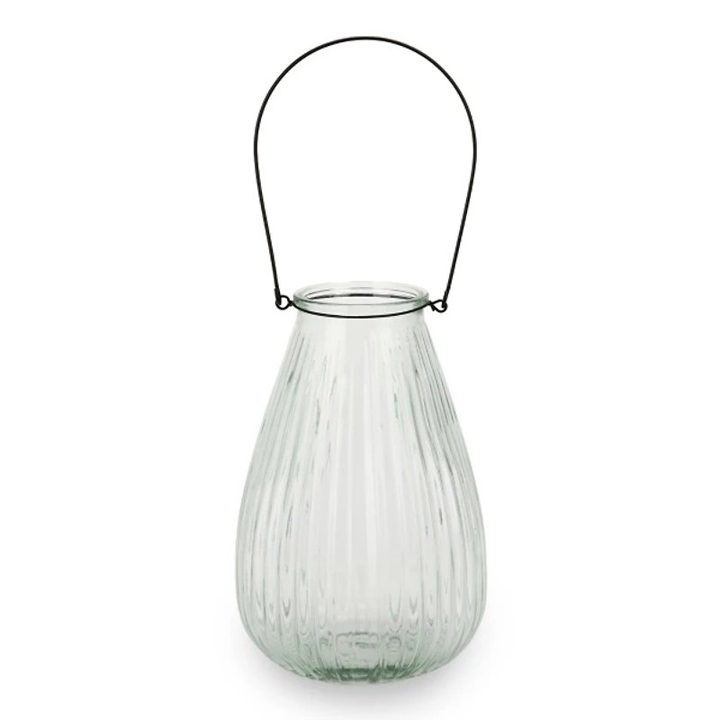 Clear Ribbed Glass Lantern with Insert