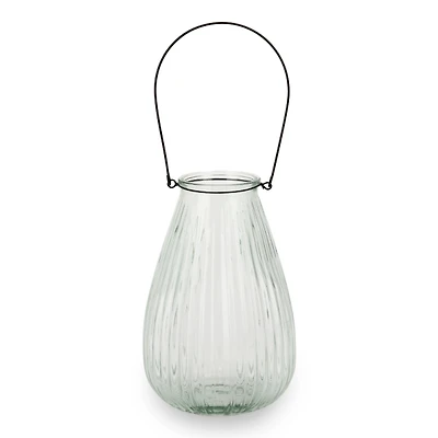 Clear Ribbed Glass Lantern with Insert