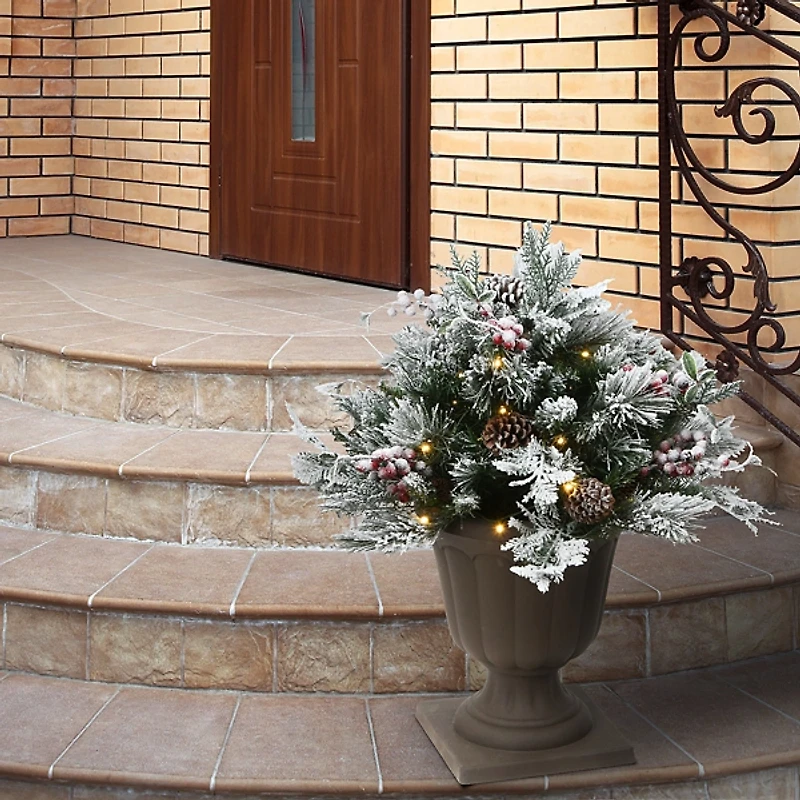 Pre-Lit Snowy Bedford Pine Urn Filler Arrangement
