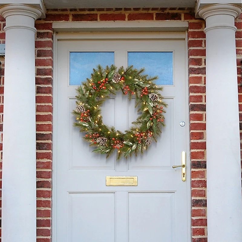 Pre-Lit Frosted Berry Branch Christmas Wreath