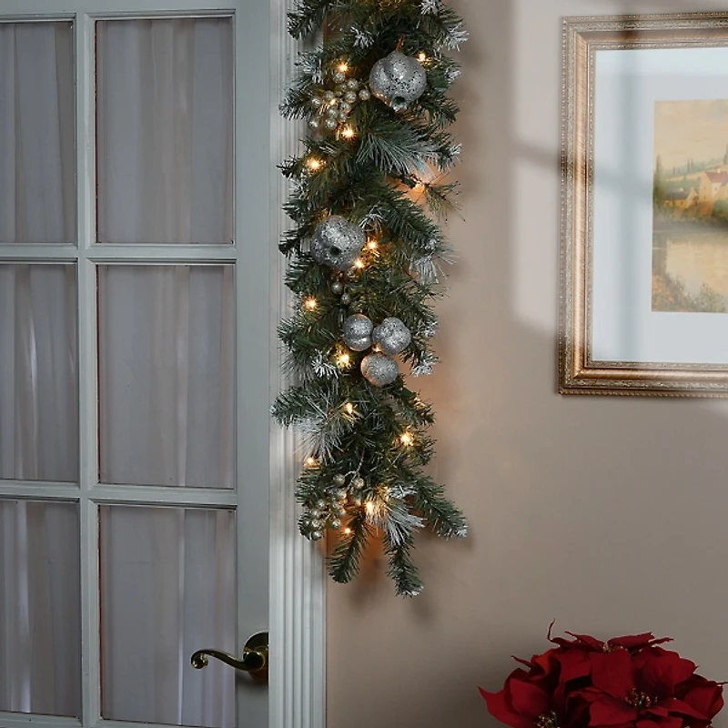 Pre-Lit Glitter Pomegranate Pine Christmas Garland
