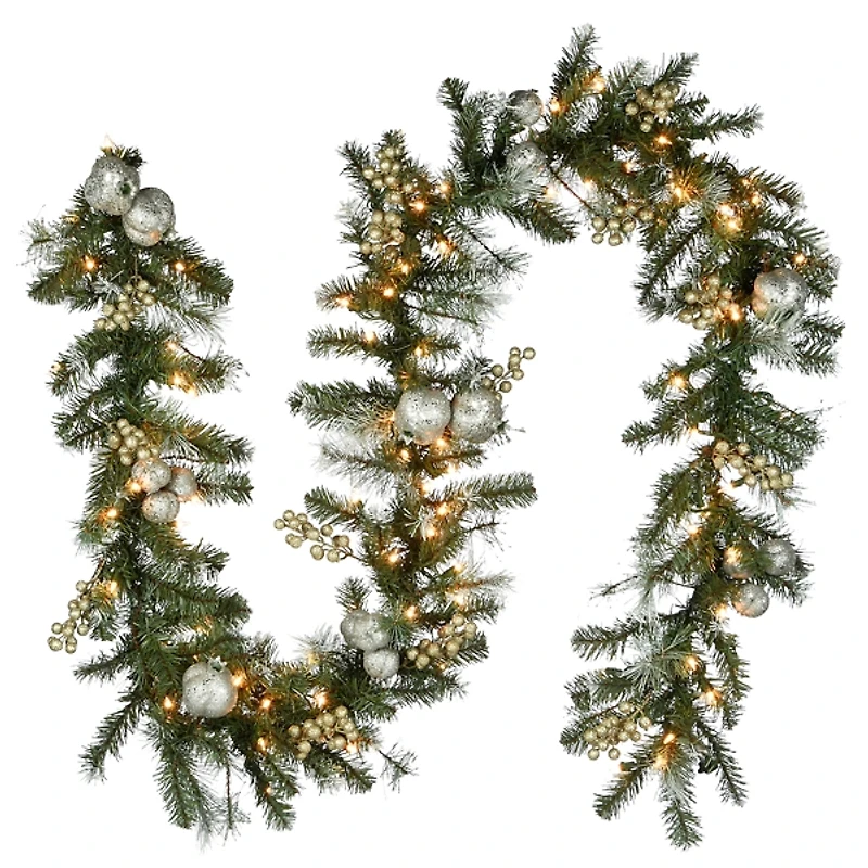 Pre-Lit Glitter Pomegranate Pine Christmas Garland