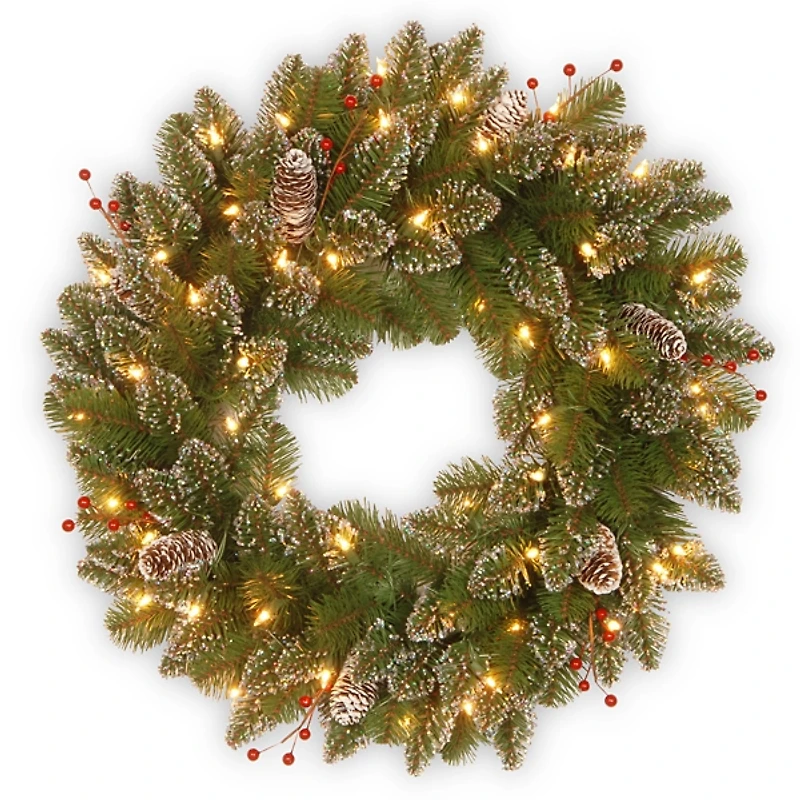 Pre-Lit Glittery Mountain Spruce Christmas Wreath