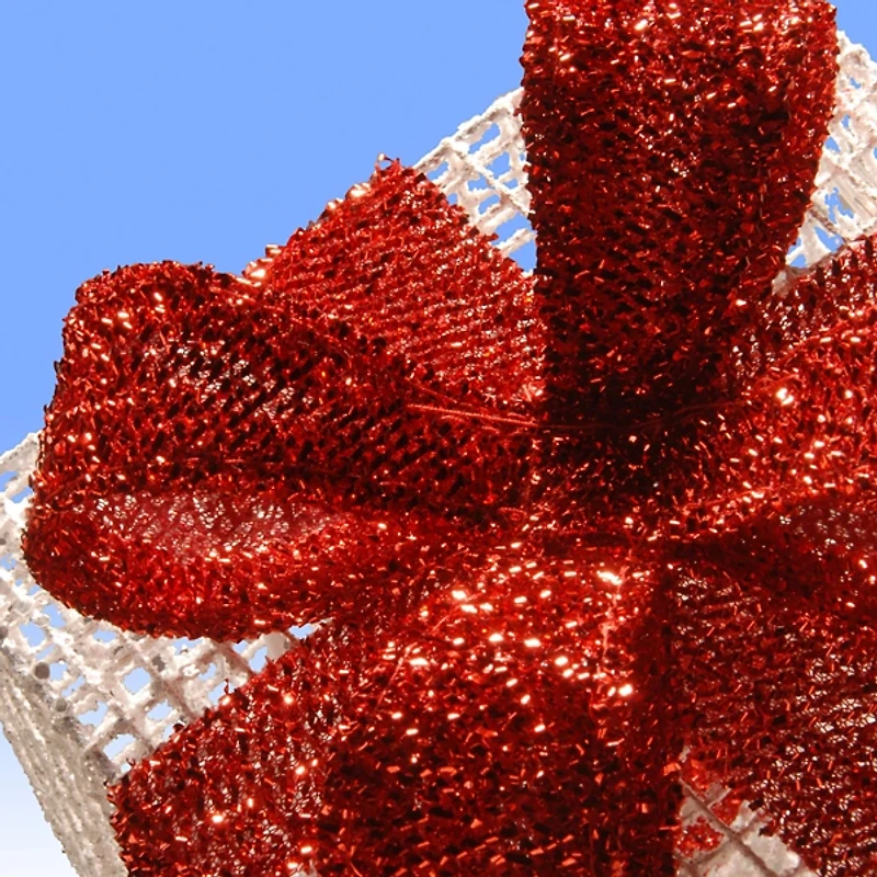 Pre-Lit White and Red Bow Gift Boxes, Set of 3