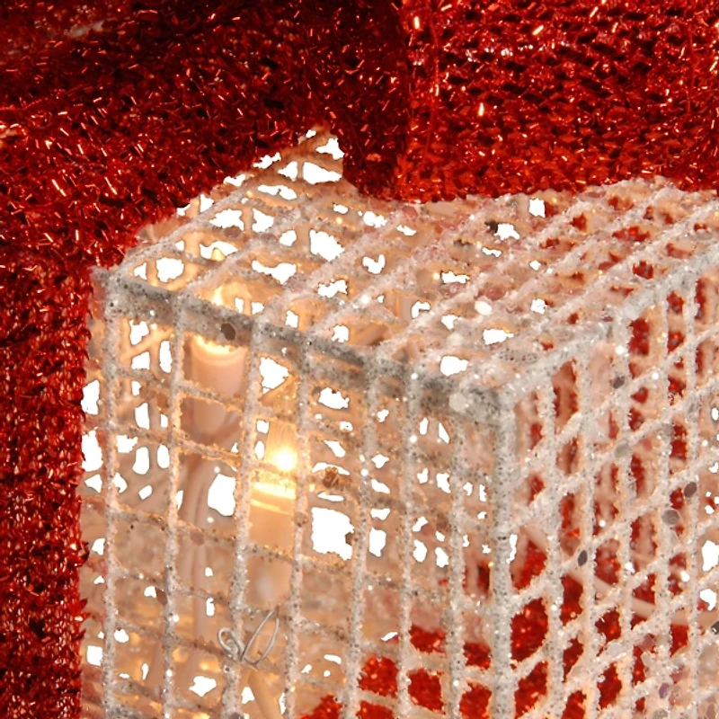 Pre-Lit White and Red Bow Gift Boxes, Set of 3