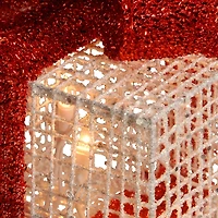 Pre-Lit White and Red Bow Gift Boxes, Set of 3