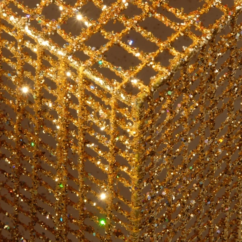 Pre-Lit Gold and Red Bow Gift Boxes, Set of 3