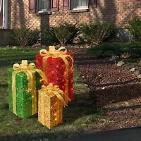 Pre-Lit Outdoor Christmas Gift Boxes, Set of 3
