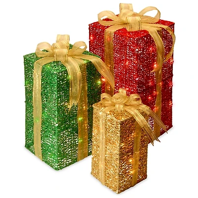 Pre-Lit Outdoor Christmas Gift Boxes, Set of 3