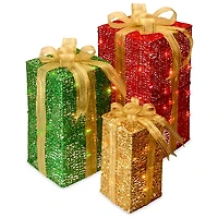 Pre-Lit Outdoor Christmas Gift Boxes, Set of 3