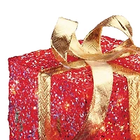 Pre-Lit Red Glitter Outdoor Gift Boxes, Set of 3