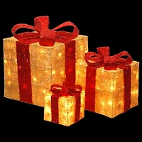 Pre-Lit Gold Outdoor Gift Boxes, Set of 3