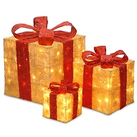 Pre-Lit Gold Outdoor Gift Boxes, Set of 3