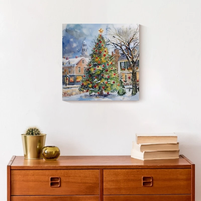 Christmas Town Square Canvas Art Print