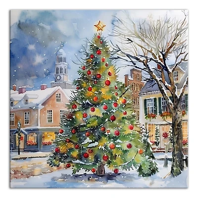 Christmas Town Square Canvas Art Print