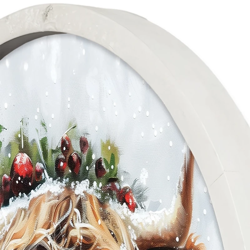 Round Highland Cow Christmas White Framed Print