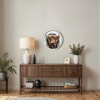 Round Highland Cow Christmas White Framed Print