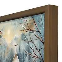 Snowy Holiday Church Brown Framed Art Print