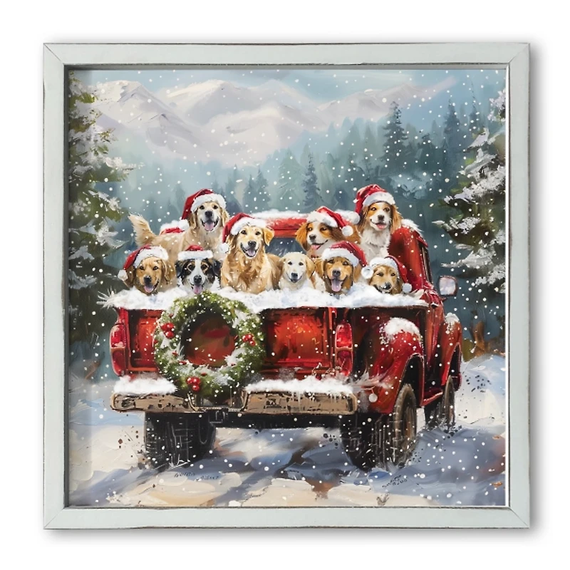 Christmas Puppy Truck Framed Art Print