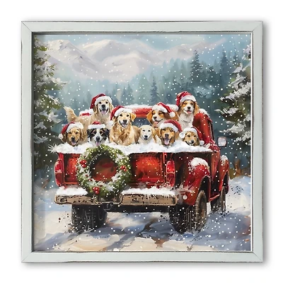 Christmas Puppy Truck Framed Art Print