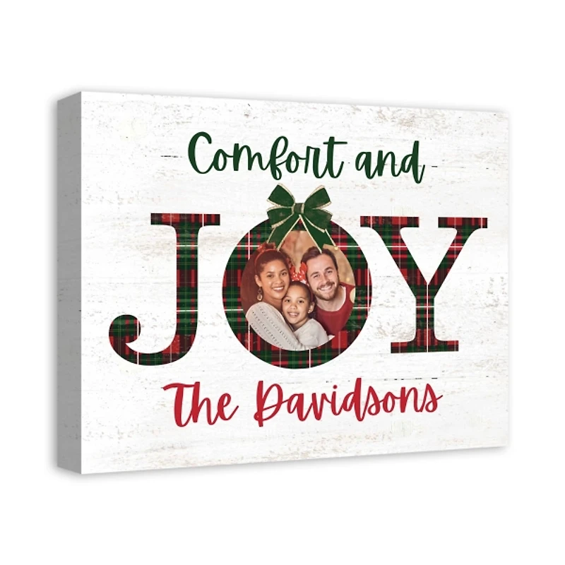 Personalized Comfort and Joy Plaid Canvas Print