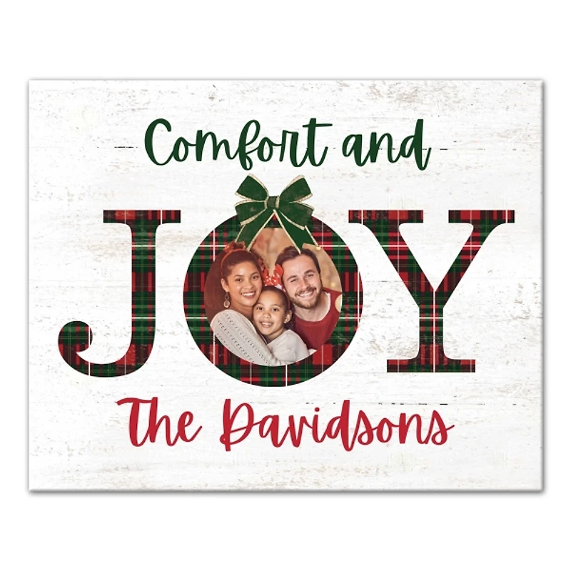 Personalized Comfort and Joy Plaid Canvas Print