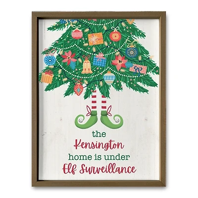 Personalized Elf Surveillance Brown Framed Print