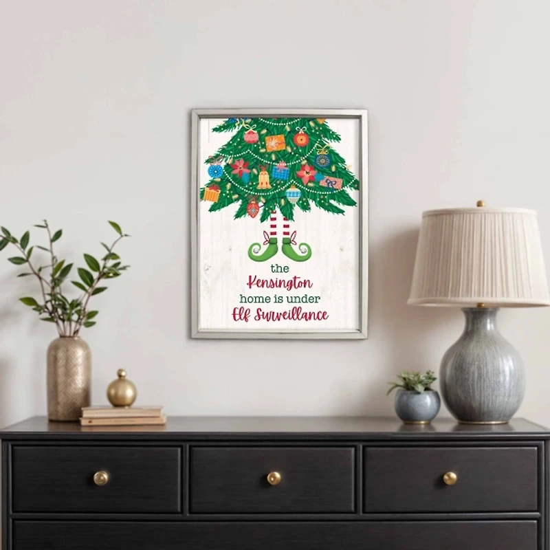 Personalized Elf Surveillance White Framed Print