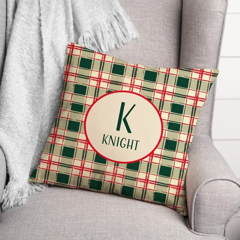 Personalized Christmas Plaid Monogram Pillow